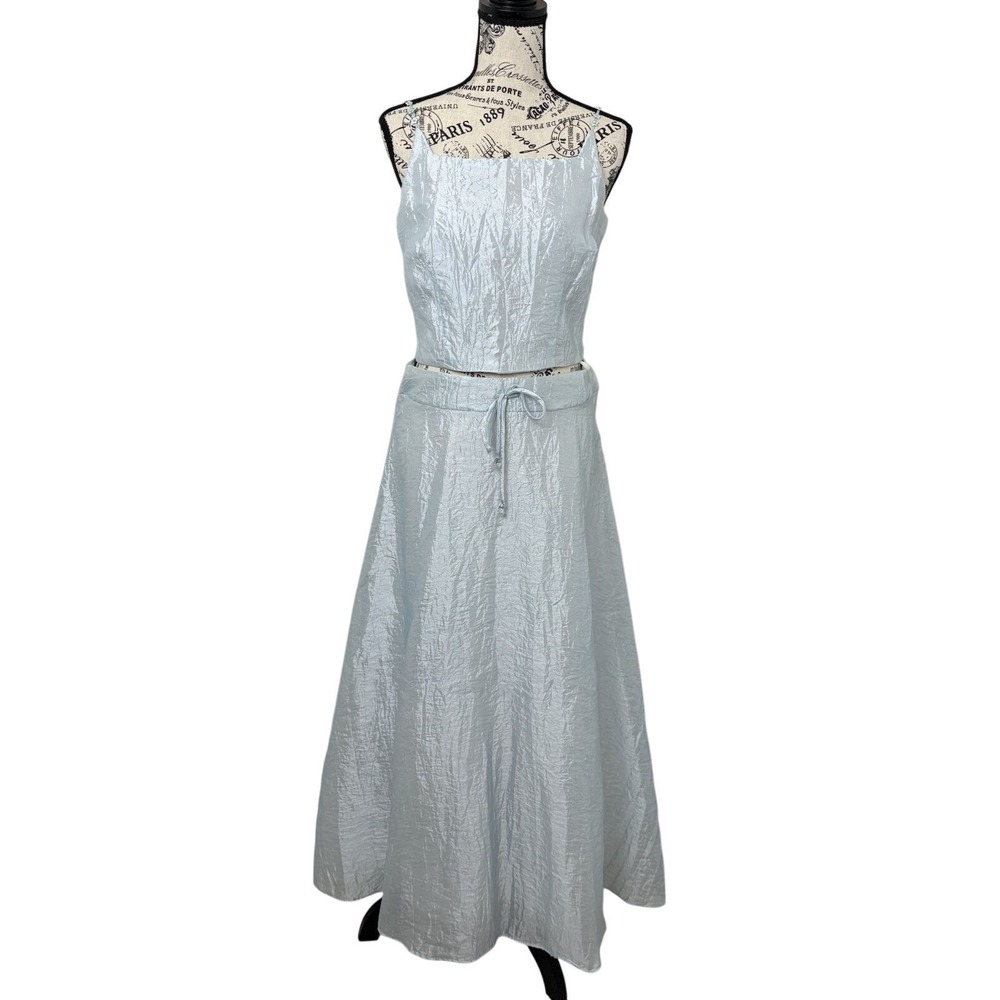 Y2K 90s Prom Dress Fairy Vintage Icy Blue Iridescent Two Piece Flower Size‎ 7/8